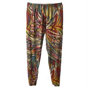 Juniors Medium Leggings Blue Fame Multicolor Flowers and Feathers Lightweight